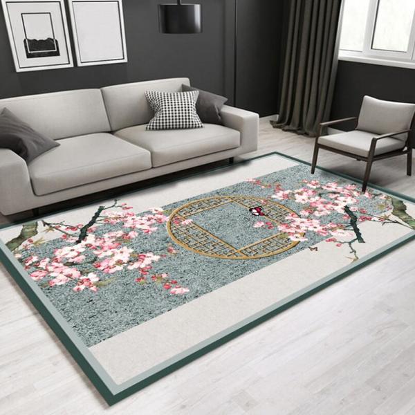 Rectangle Polyester Fiber Living Room Floor Carpets New Chinese Style Flower 4-8