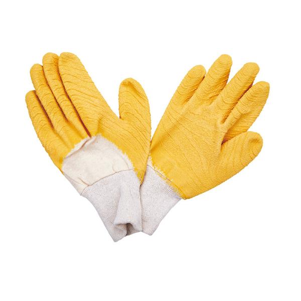 Buy Anti-slip 3/4 Coated Knit Wrist Work Gloves with Interlock Lining Flexible Yellow Latex at wholesale prices