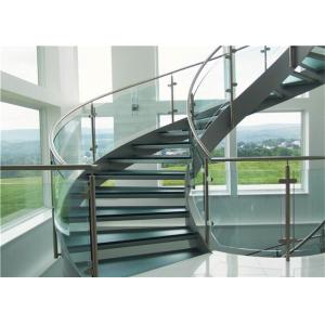 Tempered Glass Tread Curved Staircase Building Curved Stairs With Stainless