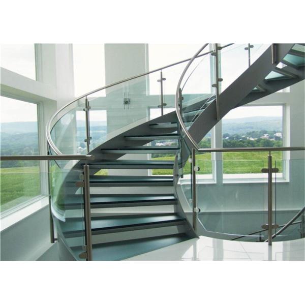Tempered Glass Tread Curved Staircase Building Curved Stairs With Stainless