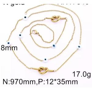Long Stainless Steel Fashion Necklaces Blue Eyeball Mashup Stacked Gold