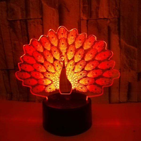 New peacock 3D night light Colorful touch LED visual Gift decoration atmosphere 3D small table lamp