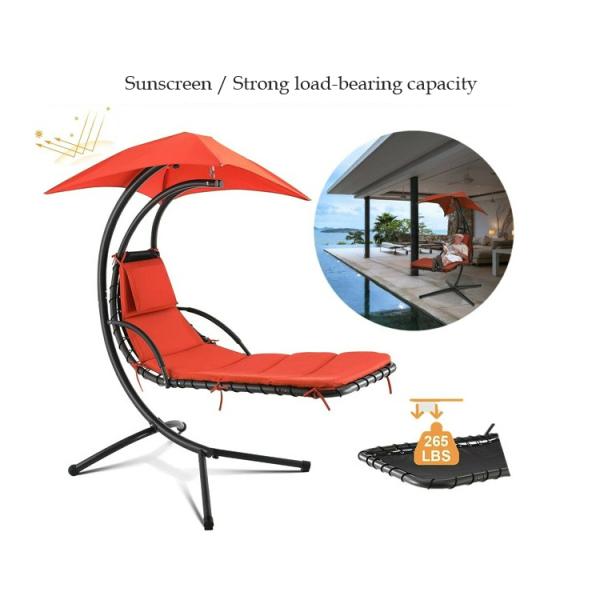 Upgrade Your Patio Modern Metal Stand Hammock Swing Chair with Cushion and Sun Canopy