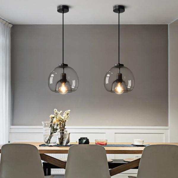 Nordic LED Pendant Lamp E27 Black Chandelier For Living Room Dining Room Kitchen Bedroom Modern Gray GlassLamp(WH-GP-32)