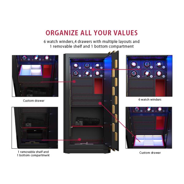 Steel Jewelry Safe Box Biometric Fingerprint Lock Watch Winder Safe Double Rows Bolts