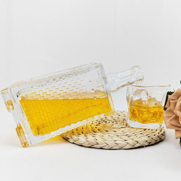 Buy 680ml Square Glass Vodka Bottle with Engraved Design Customized Spirit Bottle at wholesale prices