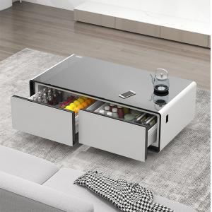 Modern Glass Coffee Table with Wireless Charging and Cooling Dual Drawer Side