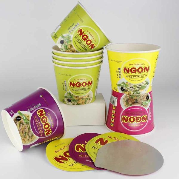 Custom Eco- Friendly food grade paper Instant Noodle Cup Noodles Packaging With Alumium Seal Lid