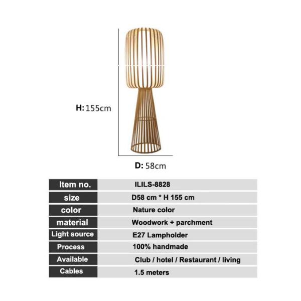 Bamboo Weaving Rattan Floor Lamp For Residential Teahouse Living Room