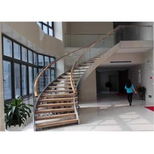 Prefabricated Building Curved Stairs Laminated Glass Tread DIY Installation For