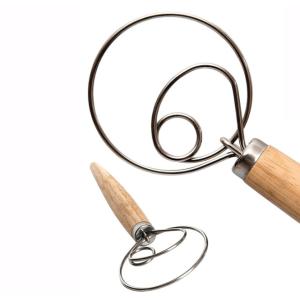 Dough Whisk with Stainless Steel Ring & Wooden Whisk For Bread Baking Tool