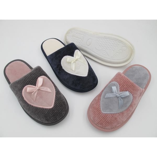 Warm Comfortable Womens House Slippers With Trims On Top Memory Foam Sock