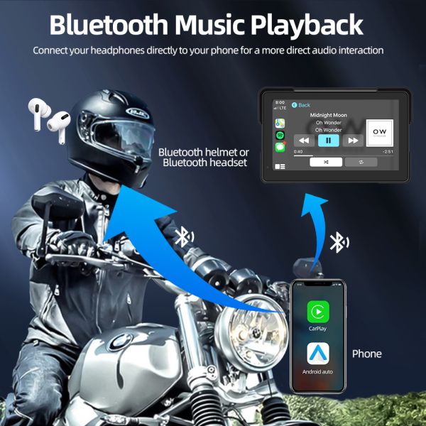 Grandnavi 7 Inch Quick Release Motorcycle Carplay Detachable IP67 Support Wireless Carplay Android Auto for Scooter Motobike UTV