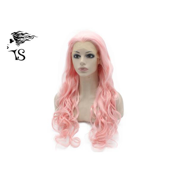 Buy Long Pink Lace Front Wigs Synthetic Hair Deep Wave For Drag Queen Show Tangle Free at wholesale prices