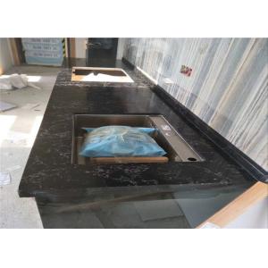 Black Bloom Artificial Quartz Prefab Stone Countertops Unique Style