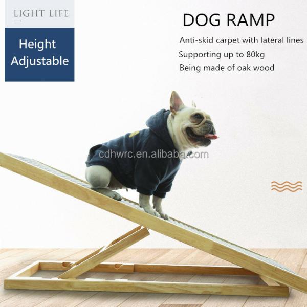 Solid Wood Collapsible Adjustable Dog Ramp Four Levels 8kg Lightweight Bed Ramp For Dogs