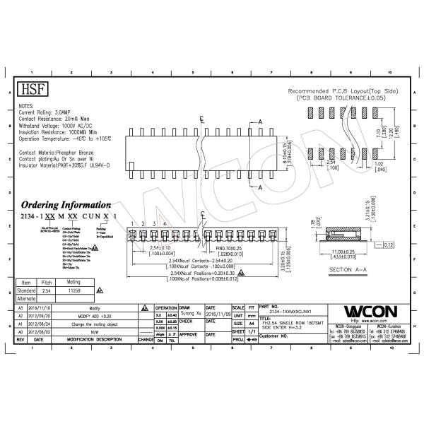 SMT 2.54mm Female Header Connector PA9T UL94V-0 Single Row