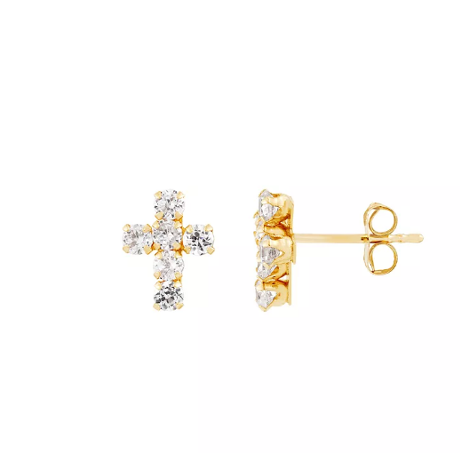 925 Sterling Silver White Cubic Zirconia Cross Button Stud Earrings with 18K Gold Plating