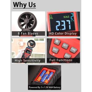 3x1.5V AAA Batteries Portable Anemometer Digital