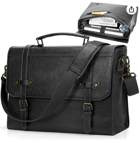 RAINSMORE Mens Messenger Bag 17 Inch Waterproof Vintage Leather Laptop Briefcase Large Laptop Bag Satchel Bag Computer Shoulder Bag for Office