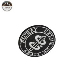 Round Letter Embroidery Designs Patches Badge Black / White With Merrow Border