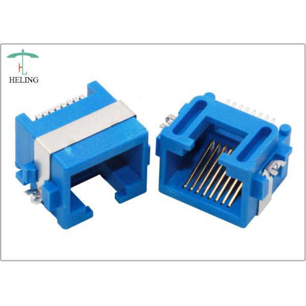 Blue Color RJ45 PCB Mount Socket Half Shielded 1.27mm Terminal Pitch For