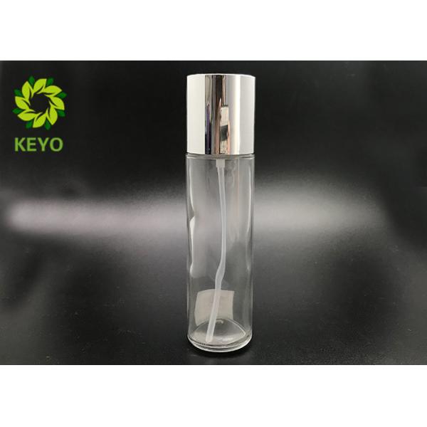 Cylinder Empty Cosmetic Bottles With Silver Screw Cap , 100ml Glass Lotion