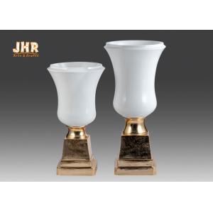 Glossy White Modern Fiberglass Planters Centerpiece Table Vases Gold Leaf