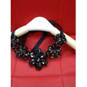 Sensational Crystal Flower Necklace / Black Statement Necklace Crystal Beading