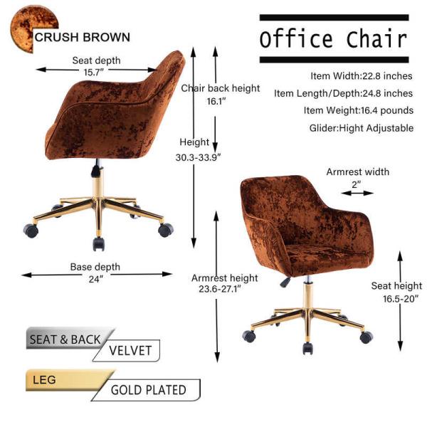 Velvet Crush 22.8"Wx24.8"Dx33.9"H Living Room Office Chair Light Brown