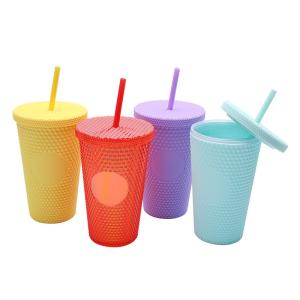 Iridescent Studded Double-Wall Plastic Tumbler With Lid Straw For DIY Customizat