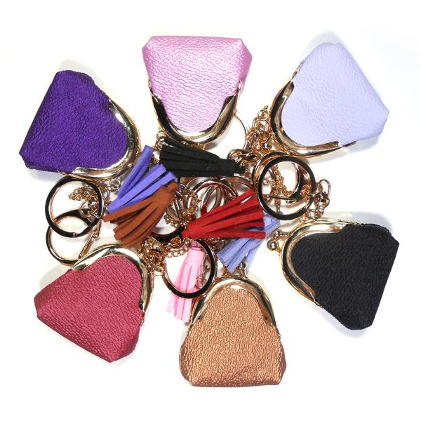 Buy OEM Purple Coin Purse Handmade Leather Keychain With Engraved Logo at wholesale prices