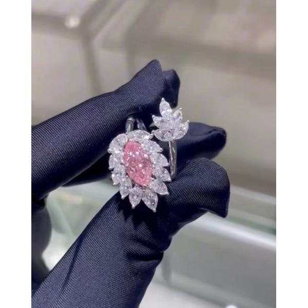 Marquise CVD Lab Grown Diamond Jewelry Pink Diamond Ring 18k White Gold Custom Jewelry