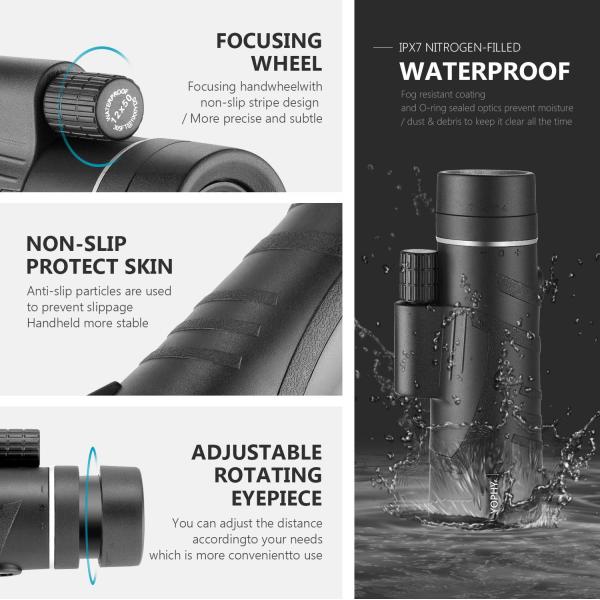 HD Cell Phone Camera Lens 12X50 MONOCULAR TELESCOPE WITH SMARTPHONE HOLDER And Tripod