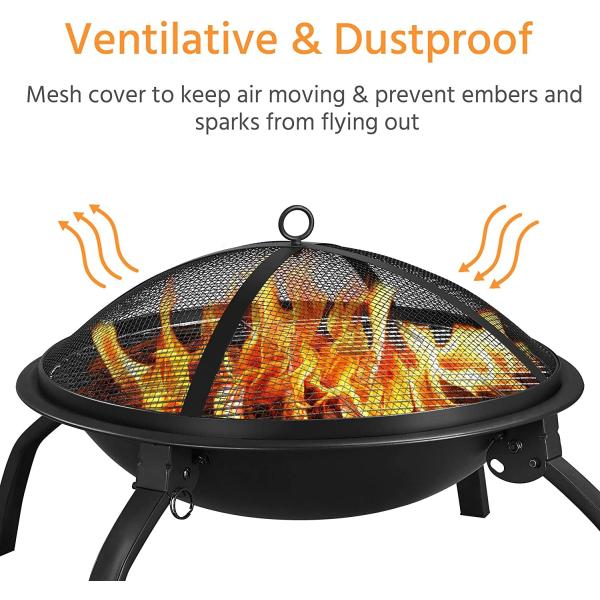 22in Folding Charcoal Fire Pit BBQ Fireplace With Steel Grill For Outdoor Camping