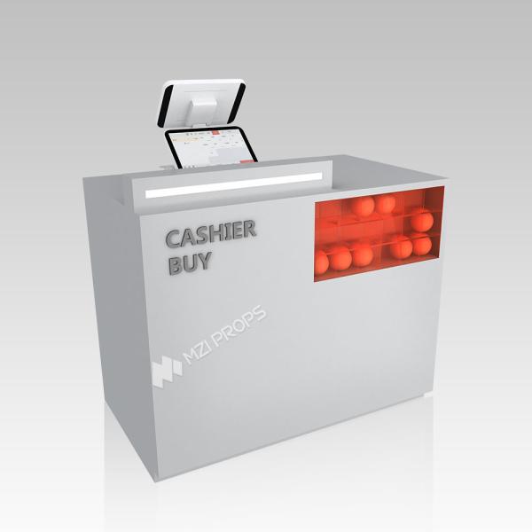 Buy Retail Store Gray Wooden Cashier Desk Skincare Shop Checkout Counter With Lightbox For Cosmetic Shop Design at wholesale prices