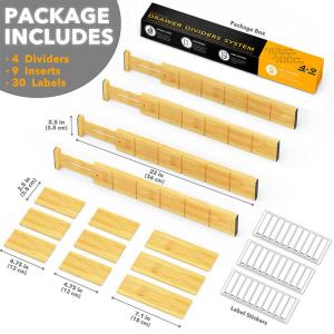 OEM ODM Acceptable Bamboo Adjustable Drawer Dividers With Inserts And Labels