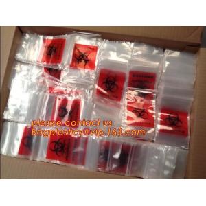 PE Biohazard Bag with zip,plastic biohazard zipper lock bag, Kangaroo Zipper Bag with Pocket made in China, testing bags