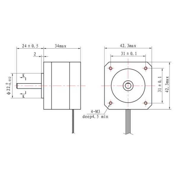 42*42*34mm 2 Phase Stepping Motor Nema 17 0.6A With CE ISO RHO Certification