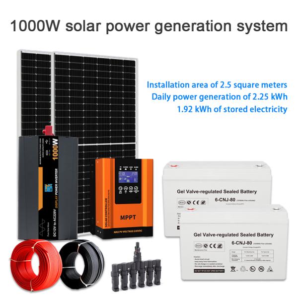 Off Grid Solar Power Generation System 1KW Hybrid GEL Battery Solar Energy For Residential