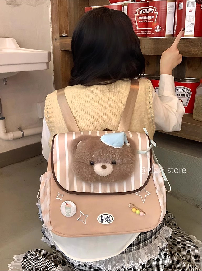 Original children's fun nylon backpack with large capacity, school bag for cute Japanese-style small animals, student backpack