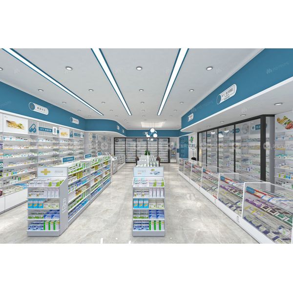 03-GJZYS007 Multi-functional led lighted pharmacy shelf display pharmacy for Drugstore Store Interior Design