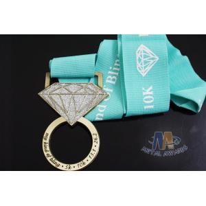 Quality 85mm Diamond Custom Race Medals Antique Gold Plating With Glitter Color for sale