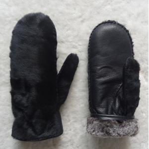 Sheep Skin Double Face Leather Mitten Gloves Black Color Grace Appearances