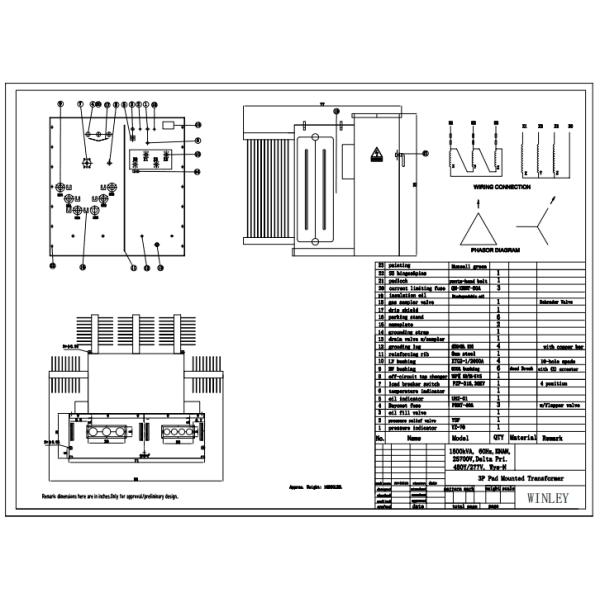3 Phase Pad Mounted Electric Oil Type Transformer 1500kva 35kv Class