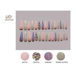 Glossy Pink Purple Hologram long coffin acrylic nails With Glitter