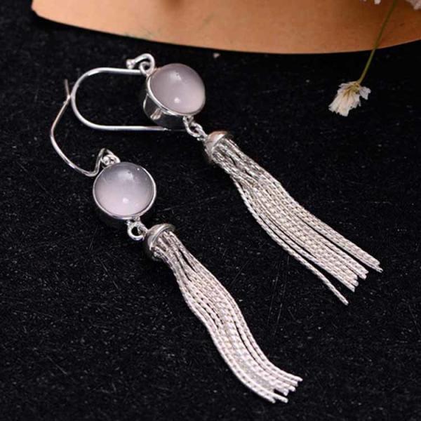 Sterling Silver Tassels Rose Quartz Drop Earring (058958)