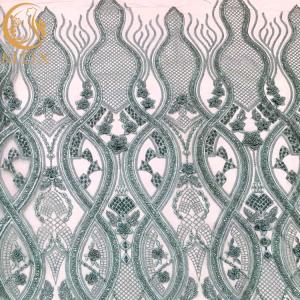 Blue Tulle Beaded 3D Embroidery Fabric Sequined Lace 1 Yard