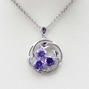 Silver Jewelry Purple Cubic Zircon Charm Pendant Necklace (P33)