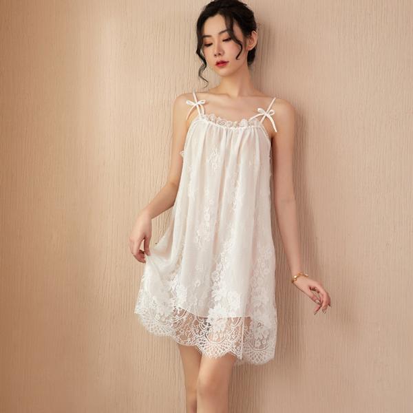 Lace Temptation Mesh Nightdress Loose Sleeveless Sling Sexy Womans Pajamas